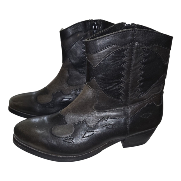 Sketchers Small Town Leather Western Ankle Boots 8 Burnish Toe Black Comfort - Picture 2 of 8